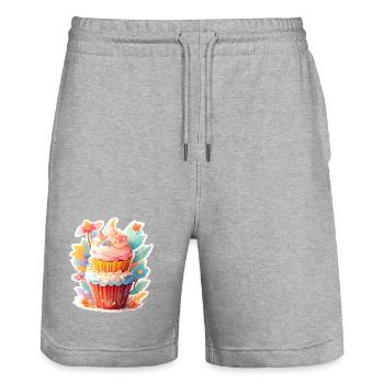 Blumen Cupcake  - Stanley/Stella Unisex Bio Joggingshorts Trainer  - Grau meliert - Vorne - Nik (191cm) & Marisol (170cm)