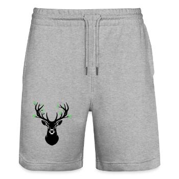 Feuilles naturelles en bois de cerf de tête de cerf - Short de jogging bio TRAINER Stanley/Stella unisexe - gris chiné - Devant - Nik (191cm) & Marisol (170cm)