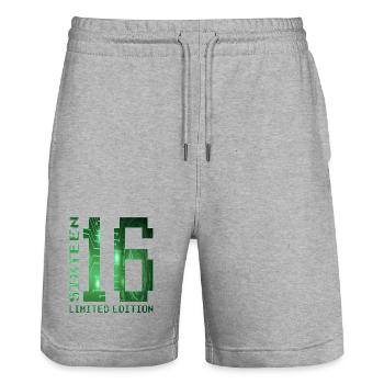 16. Geburtstag Limited Edition Pixel Zocker - Stanley/Stella Unisex Bio Joggingshorts Trainer  - Grau meliert - Vorne - Nik (191cm) & Marisol (170cm)