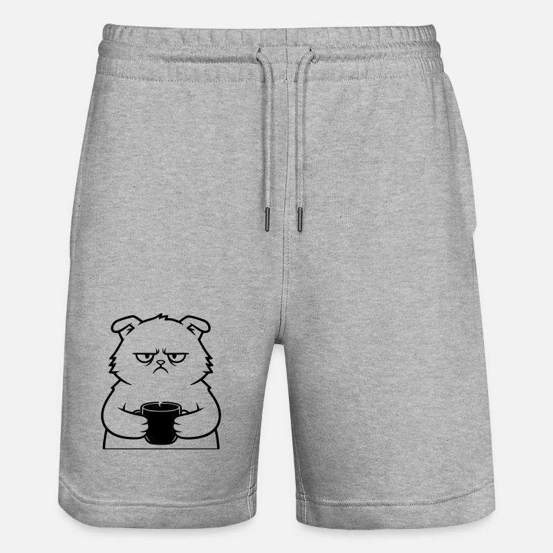 Böse Katze Kaffee Outline - Stanley/Stella Unisex Bio Joggingshorts Trainer  - Grau meliert