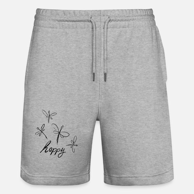 Dessin de libellule avec - lettrage heureux - - Short de jogging bio TRAINER Stanley/Stella unisexe - gris chiné