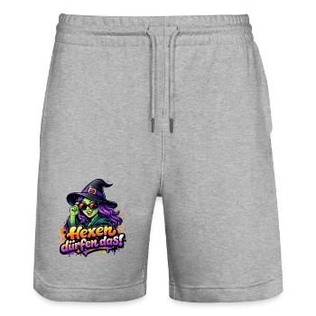 hexe-cool - Stanley/Stella Unisex Bio Joggingshorts Trainer  - Grau meliert - Vorne - Nik (191cm) & Marisol (170cm)