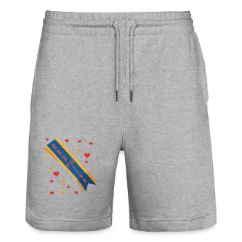 Father of the Year Badge - Stanley/Stella Trainer Unisex Organic Jogging Shorts - heather grey - Front - Nik (191cm) & Marisol (170cm)