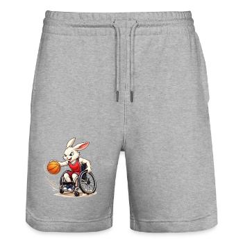 Rollstuhl Basketball Hase Sport Fun Design  - Stanley/Stella Unisex Bio Joggingshorts Trainer  - Grau meliert - Vorne - Nik (191cm) & Marisol (170cm)