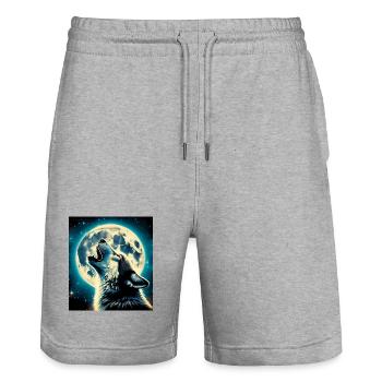 Le loup hurle à la pleine lune - Short de jogging bio TRAINER Stanley/Stella unisexe - gris chiné - Devant - Nik (191cm) & Marisol (170cm)