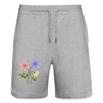 Blumen - Stanley/Stella Unisex Bio Joggingshorts Trainer  - Grau meliert - Vorne - Nik (191cm) & Marisol (170cm)