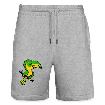 Neon Toucan in Green and Yellow - Stanley/Stella Trainer Unisex Organic Jogging Shorts - heather grey - Front - Nik (191cm) & Marisol (170cm)