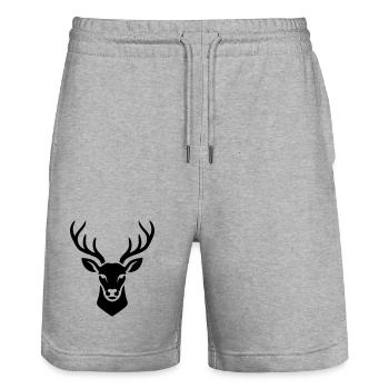 Black Minimalist Sacred Deer - Stanley/Stella Trainer Unisex Organic Jogging Shorts - heather grey - Front - Nik (191cm) & Marisol (170cm)