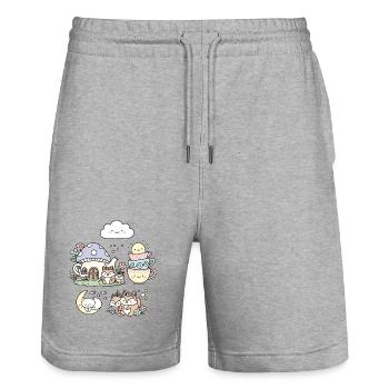 Cute Forest Houses and Animals - Stanley/Stella Unisex Bio Joggingshorts Trainer  - Grau meliert - Vorne - Nik (191cm) & Marisol (170cm)