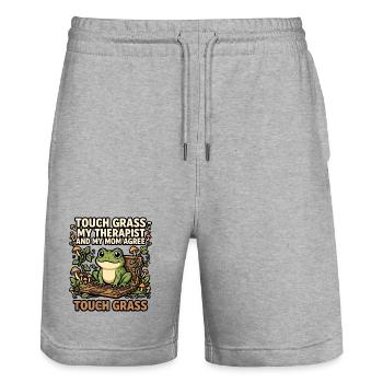Touch Grass Frosch Computer Humor - Stanley/Stella Unisex Bio Joggingshorts Trainer  - Grau meliert - Vorne - Nik (191cm) & Marisol (170cm)