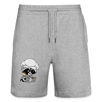 Snuggles the raccoon as baker - Stanley/Stella Trainer Unisex Organic Jogging Shorts - heather grey - Front - Nik (191cm) & Marisol (170cm)