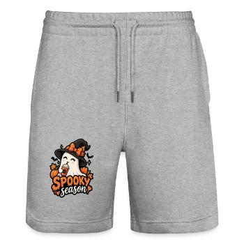Kürbisgeist Spooky Saison Design - Stanley/Stella Unisex Bio Joggingshorts Trainer  - Grau meliert - Vorne - Nik (191cm) & Marisol (170cm)