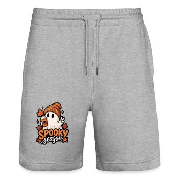 Spooky Season Ghost with Pumpkin Hat - Stanley/Stella Trainer Unisex Organic Jogging Shorts - heather grey - Front - Nik (191cm) & Marisol (170cm)