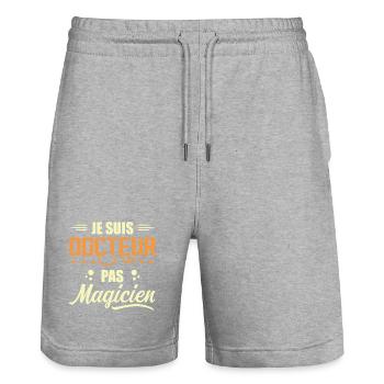 Ich bin Arzt, kein Zauberer Geschenk für Doktor - Stanley/Stella Unisex Bio Joggingshorts Trainer  - Grau meliert - Vorne - Nik (191cm) & Marisol (170cm)