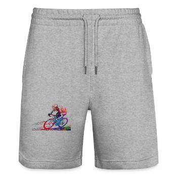 Cyclisme #cycling #sport #bike - Short de jogging bio TRAINER Stanley/Stella unisexe - gris chiné - Devant - Nik (191cm) & Marisol (170cm)