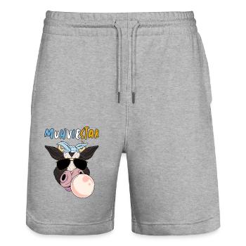 Muhviestar Bauernhof Wortwitz - Stanley/Stella Unisex Bio Joggingshorts Trainer  - Grau meliert - Vorne - Nik (191cm) & Marisol (170cm)