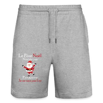 Le Père Noël N'existe Pas - Short de jogging bio TRAINER Stanley/Stella unisexe - gris chiné - Devant - Nik (191cm) & Marisol (170cm)