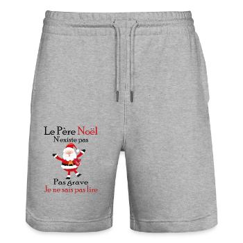 Le Père Noël N'existe Pas - Short de jogging bio TRAINER Stanley/Stella unisexe - gris chiné - Devant - Nik (191cm) & Marisol (170cm)