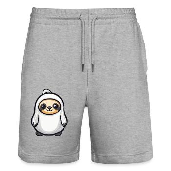 Faultier Halloween Comic Geist - Stanley/Stella Unisex Bio Joggingshorts Trainer  - Grau meliert - Vorne - Nik (191cm) & Marisol (170cm)