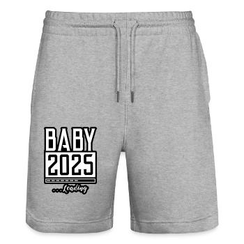 Baby 2025 Loading Babyshower - Stanley/Stella Unisex Bio Joggingshorts Trainer  - Grau meliert - Vorne - Nik (191cm) & Marisol (170cm)
