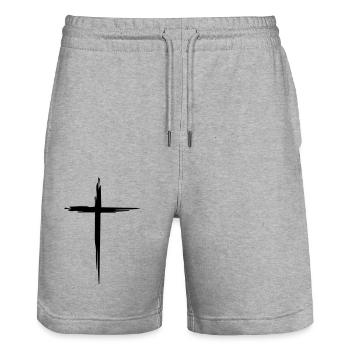 Fine cross - Stanley/Stella Trainer Unisex Organic Jogging Shorts - heather grey - Front - Nik (191cm) & Marisol (170cm)