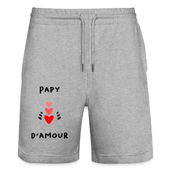 PAPY. PAPY D'AMOUR. PAPA. FÊTE DES PÈRES. - Short de jogging bio TRAINER Stanley/Stella unisexe - gris chiné - Devant - Nik (191cm) & Marisol (170cm)