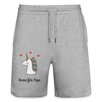 BONNE FÊTE PAPA. PAPA. FÊTE DES PÈRES. BONNE FÊTE - Short de jogging bio TRAINER Stanley/Stella unisexe - gris chiné - Devant - Nik (191cm) & Marisol (170cm)