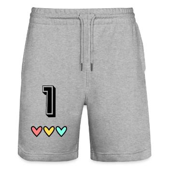 1 AN. 1er ANNIVERSAIRE. ANNIVERSAIRE 1 AN. 1 - Short de jogging bio TRAINER Stanley/Stella unisexe - gris chiné - Devant - Nik (191cm) & Marisol (170cm)