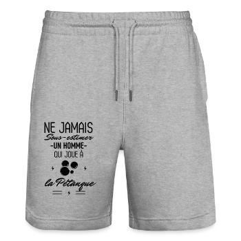 Ne jamais Sous estimer un Homme Pétanque - Short de jogging bio TRAINER Stanley/Stella unisexe - gris chiné - Devant - Nik (191cm) & Marisol (170cm)
