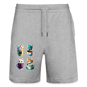 Mon meilleur ami est kawaii kitty cat coffee - Short de jogging bio TRAINER Stanley/Stella unisexe - gris chiné - Devant - Nik (191cm) & Marisol (170cm)