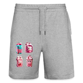 Carton de lait de fraise kawaii - Short de jogging bio TRAINER Stanley/Stella unisexe - gris chiné - Devant - Nik (191cm) & Marisol (170cm)
