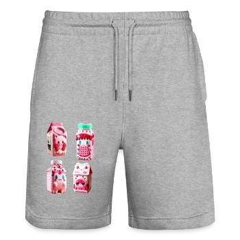 kawaii erdbeere milch karton lecker - Stanley/Stella Unisex Bio Joggingshorts Trainer  - Grau meliert - Vorne - Nik (191cm) & Marisol (170cm)