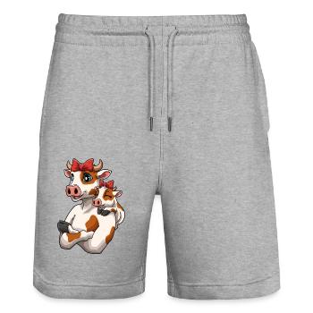 Mutter Kind Kuh Kalb Kälbchen für Mama und - Stanley/Stella Unisex Bio Joggingshorts Trainer  - Grau meliert - Vorne - Nik (191cm) & Marisol (170cm)