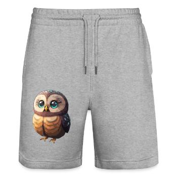 cuty owl - Stanley/Stella Trainer Unisex Organic Jogging Shorts - heather grey - Front - Nik (191cm) & Marisol (170cm)