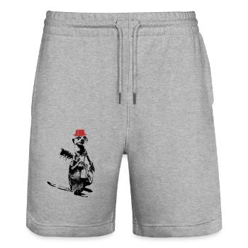 Meerkat Guitarplayer Red Hat - Stanley/Stella Trainer Unisex Organic Jogging Shorts - heather grey - Front - Nik (191cm) & Marisol (170cm)