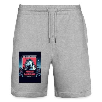 Zombie Unicorn - Stanley/Stella Trainer Unisex Organic Jogging Shorts - heather grey - Front - Nik (191cm) & Marisol (170cm)