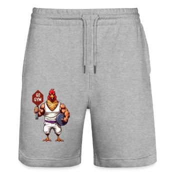 HÜHNCHEN - GO GYM - Stanley/Stella Unisex Bio Joggingshorts Trainer  - Grau meliert - Vorne - Nik (191cm) & Marisol (170cm)