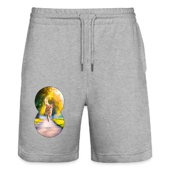 Running cat 2 - Stanley/Stella Unisex Bio Joggingshorts Trainer  - Grau meliert - Vorne - Nik (191cm) & Marisol (170cm)