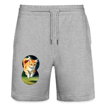 Running cat 3 - Stanley/Stella Unisex Bio Joggingshorts Trainer  - Grau meliert - Vorne - Nik (191cm) & Marisol (170cm)