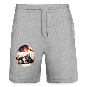 Lazy cat 2 - Stanley/Stella Unisex Bio Joggingshorts Trainer  - Grau meliert - Vorne - Nik (191cm) & Marisol (170cm)