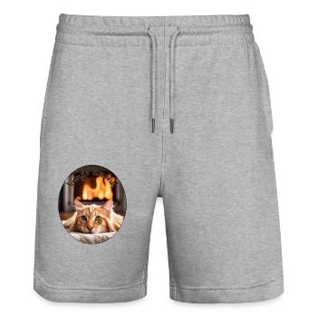 Lazy cat3 - Stanley/Stella Unisex Bio Joggingshorts Trainer  - Grau meliert - Vorne - Nik (191cm) & Marisol (170cm)