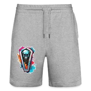 Coffin / Final Resting Place / Earth / Burial - Stanley/Stella Trainer Unisex Organic Jogging Shorts - heather grey - Front - Nik (191cm) & Marisol (170cm)