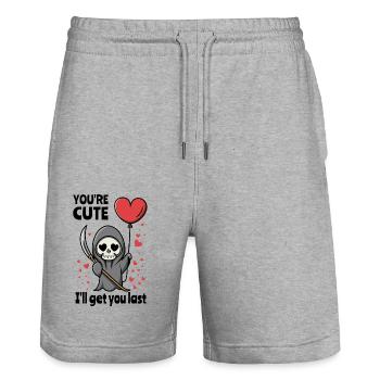 Mignon Grim Reaper avec un coeur romantique - Short de jogging bio TRAINER Stanley/Stella unisexe - gris chiné - Devant - Nik (191cm) & Marisol (170cm)