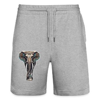 Elefant / Tier / Orientalisch / Blumen / Muster - Stanley/Stella Unisex Bio Joggingshorts Trainer  - Grau meliert - Vorne - Nik (191cm) & Marisol (170cm)