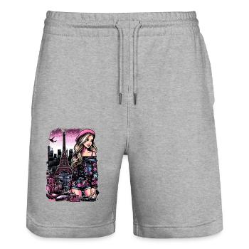 Paris Fashion Flair – Eiffelturm Chic - Stanley/Stella Unisex Bio Joggingshorts Trainer  - Grau meliert - Vorne - Nik (191cm) & Marisol (170cm)