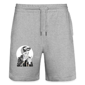 Bis zum letzten Atemzug. Smoke Skull - Stanley/Stella Unisex Bio Joggingshorts Trainer  - Grau meliert - Vorne - Nik (191cm) & Marisol (170cm)