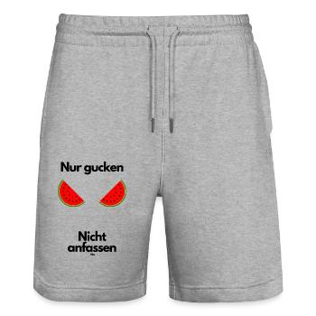 Malle Nur gucken, nicht anfassen - Stanley/Stella Unisex Bio Joggingshorts Trainer  - Grau meliert - Vorne - Nik (191cm) & Marisol (170cm)