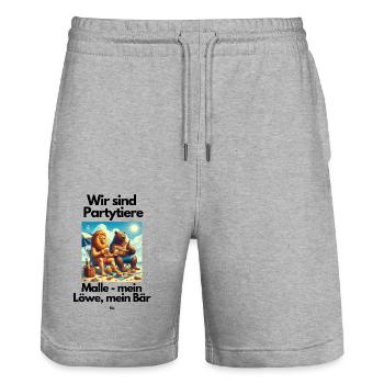 Malle Wie sind Partytiere - Stanley/Stella Unisex Bio Joggingshorts Trainer  - Grau meliert - Vorne - Nik (191cm) & Marisol (170cm)