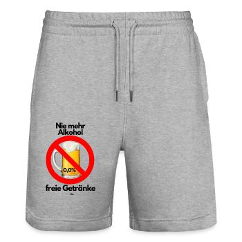 Malle Nie mehr alkoholfreie Getränke - Stanley/Stella Unisex Bio Joggingshorts Trainer  - Grau meliert - Vorne - Nik (191cm) & Marisol (170cm)