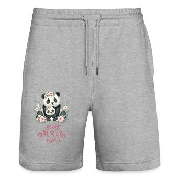 Best Mom Ever Panda Lover Floral Wreath I Mom - Stanley/Stella Unisex Bio Joggingshorts Trainer  - Grau meliert - Vorne - Nik (191cm) & Marisol (170cm)